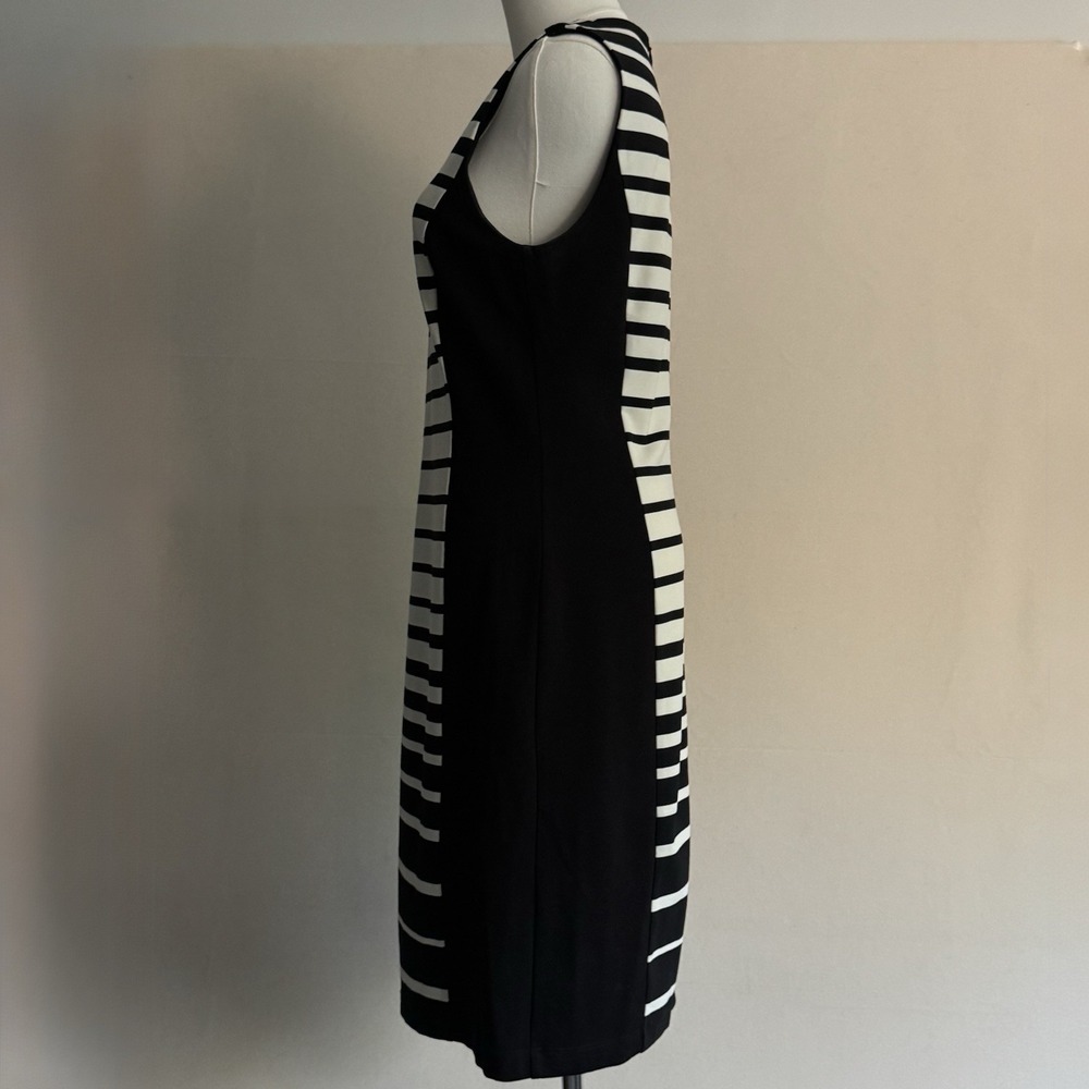 J. McLaughlin Black/White Striped Sleeveless Ponte Sheath Dress Size Small Zip - Picture 2 of 13